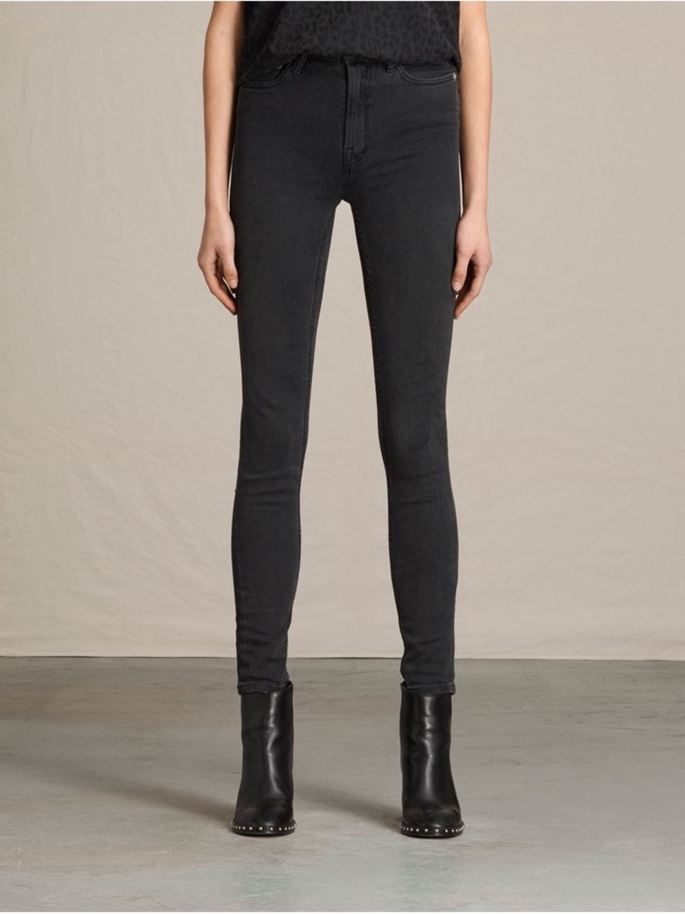 AllSaints Washed Black Eve Luxe Skinny High-Rise Jeans